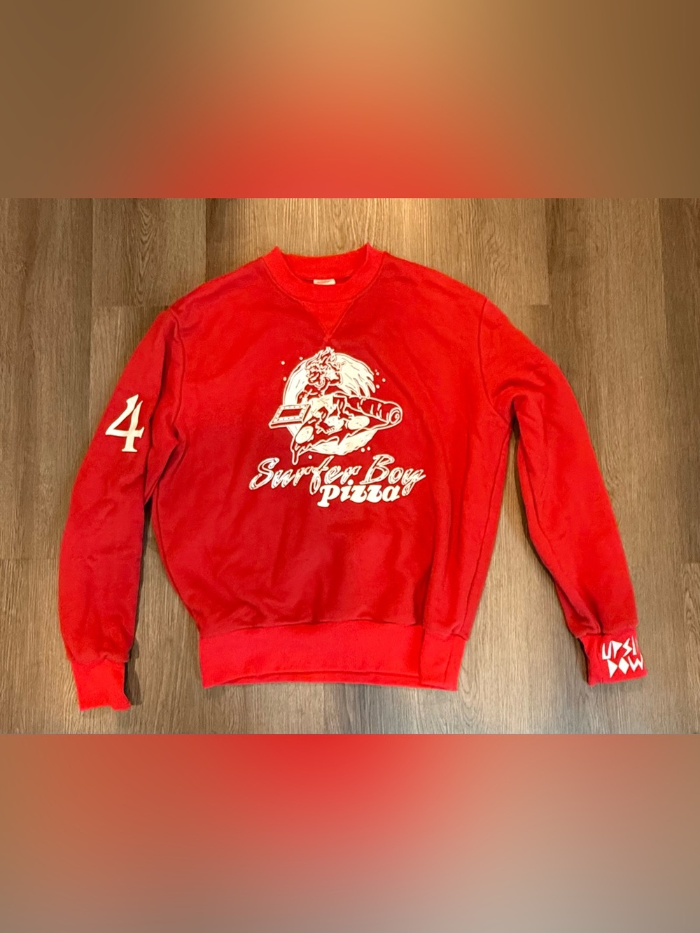 Pacsun Stranger Things Red Surfer Boy Pizza Crewneck the Upside Down